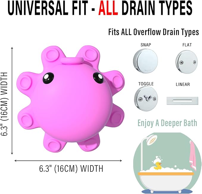 Bathtub Overflow Drain Cover - Tub Overflow Drain Cover, Soak Bath, Spa Accessories - Adds Inches of Water for Deeper Bath (Silicone, Hot Pink) - Image 3