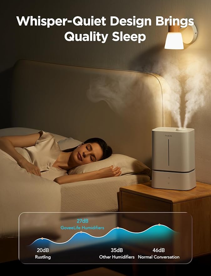GoveeLife Smart Humidifiers for Bedroom, 4.5L Cool Mist Air Humidifiers with Scent Diffuser & Nightlight, 40H Runtime, Easy to Clean, Quiet Top Fill Ultrasonic Humidifier for Plant, Large Room, Baby - Image 7