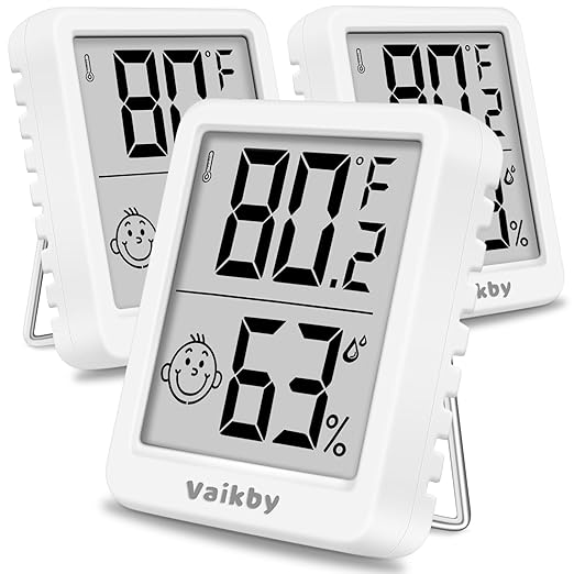 Indoor Humidity Meter Hygrometer 3Pack, Room Thermometer for Accurate Room Temperature Monitor, Digital Hygrometer with Indoor Thermometer for Home, Baby Nursery, and Humidity Sensor Enhanced Comfort by Vaikby