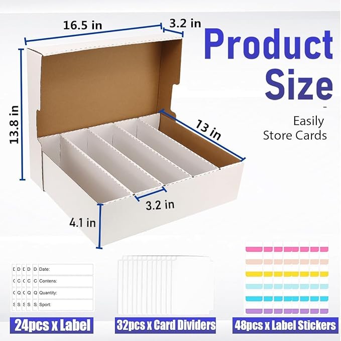 Sports Card Box 5 Row 3200 Count,Cardboard Card Storage Box with Divider Bulk Card Storage Baseball Card Boxe,Sports Cards Storage Box for Card Game Storage Box for PKMN/TCG/Magic/Mtg(4Pack) - Image 3