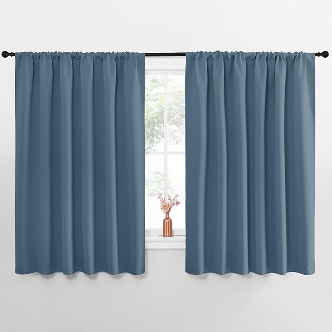 NICETOWN Blackout Curtains for Bedroom, Blackout Curtain Panels, Smoky Blue, 1 Pair, 62 by 63-inch, Window Treatment Energy Saving Thermal Insulated Solid Rod Pocket Blackout Drapes/Draperies by NICETOWN