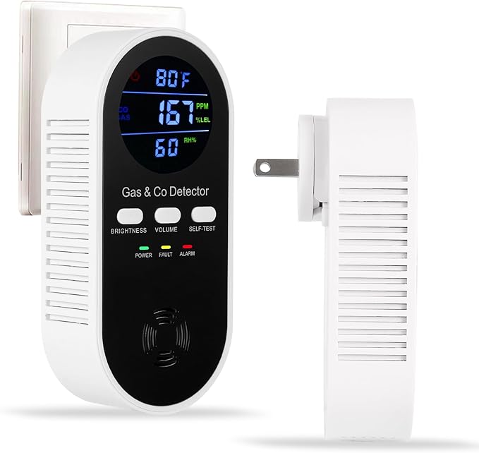 5-in-1 Combination Gas & Carbon Monoxide Detector with Battery Backup,Plug in Natural Gas Detector & CO Alarm with Temperature(°F) & Humidity Sonsor,Propane & CO Detector for Home,RV,Apartment by ProductCategory