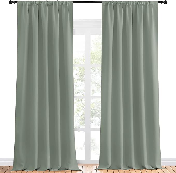 NICETOWN Window Curtains Blackout Drapes - Thermal Insulated Solid Rod Pocket Blackout Curtains/Draperies for Living Room (Sage Green, One Pair, 52 by 95-Inch) - Image 2