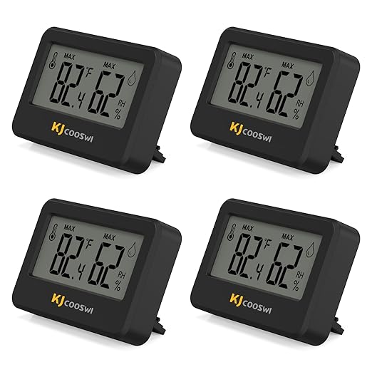 4PCS Mini Digital Hygrometer and Thermometer,Reptile Thermometer with Magnetic & Tablestand, Indoor Temperature and Humidity Meter Gauge for Humidors Greenhouse Garden Cellar Closet Guitar Case by KJCOOSWI