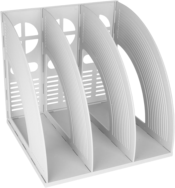 SAYEEC Magazine Holder Plastic File Sorter Binder Holder for Desk Folder Organizer Stand Book Shelf Dividers Vertical Filling Storage Rack Desktop Bookshelf Display Box for Office School Home (Grey) by SAYEEC