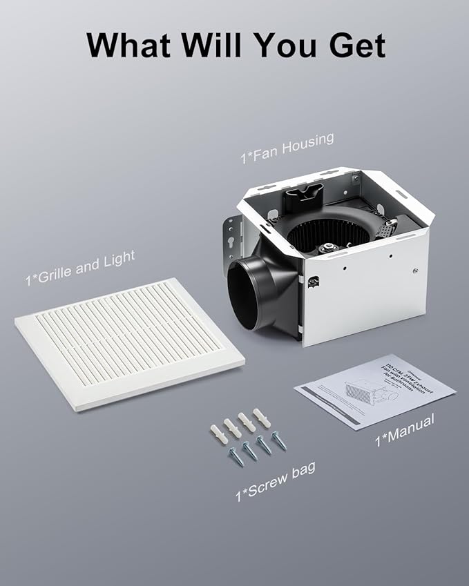 GROWNEER Bathroom Exhaust Fan, 110 CFM 1.0 Sone Bathroom Fan No Attic Access Needed, Ceiling or Wall Mount, 7.68 x 9.25 inch, White - Image 6