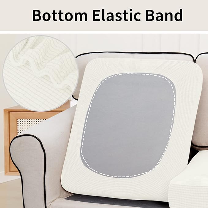 Easy-Going Stretch Individual Loveseat Couch Cushion Cover Sofa Cushion Furniture Protector Sofa slipcover Soft Flexibility with Elastic Bottom (2-Piece Loveseat Cushion Cover, Cream) - Image 4