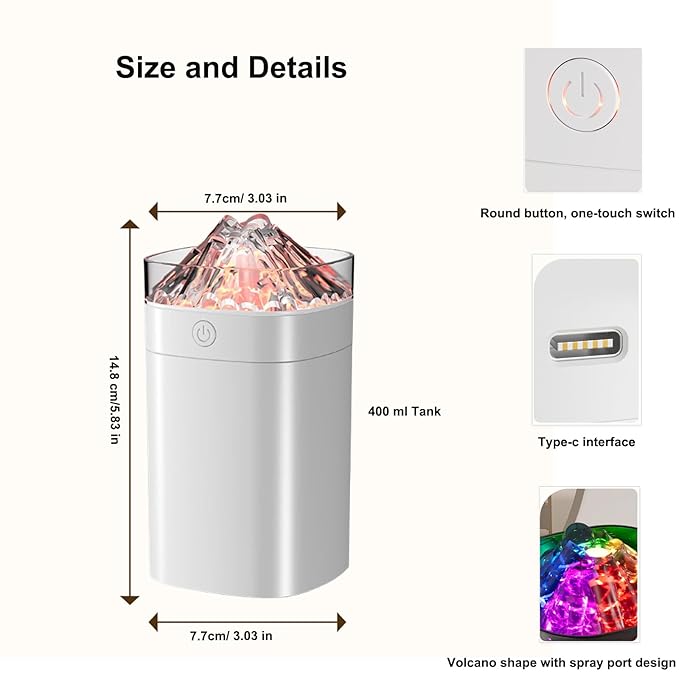 Ultrasonic Cool Mist Humidifier with 7 Color Night Lights, 2 Modes & 400ML Capacity & 10-20 Hours Runtime Quiet Humidifier for Bedroom, Nursery, Office, Plants (White) - Image 4