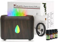 Flame Diffuser for Essential Oils, 200ml Ultrasonic Aroma Diffusers with Cool Mist, Aromatherapy Diffuser with Auto-Off Protection (Dark Wooden Grain(7 Colors), Peppermint+Lavender+Tea Tree+Lemon) by Phimuezl