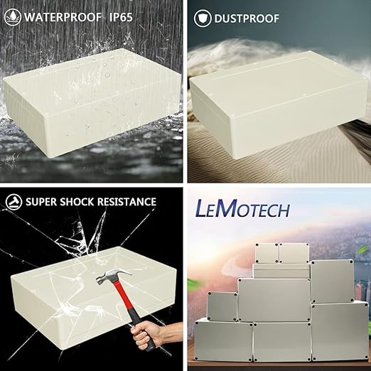 LeMotech Waterproof Dustproof IP65 ABS Plastic Junction Box Universal Electric Project Enclosure Pale Gray 15 x 10.2 x 4.13 inch (380 x 260 x 105 mm) - Image 7