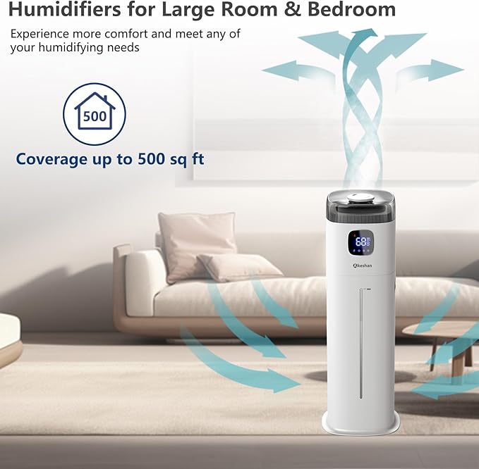 Large Humidifier for Bedroom, 9L/2.5Gal Ultrasonic Cool Mist, Easy Clean with 350ML/H Large Mist Speed, Remote control, Quiet Tower, Suitable for Kids Room Plant Yoga - Image 3