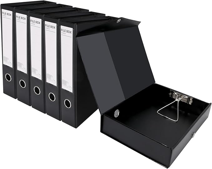 HUA JIE A4 Storage File Boxes Plastic Archives Cases with Clip, PVC File Folder Organizer Document Storage Filing Box for office,32.5×6.5×24 cm, Black(Pack of 6) by HUA+JIE