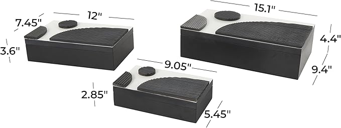 Deco 79 Wood Handmade Decorative Box Decorative Keepsake Boxes with 3D Geometric Accents, Set of 3 Storage Boxes 15", 12", 9"W, Black - Image 6