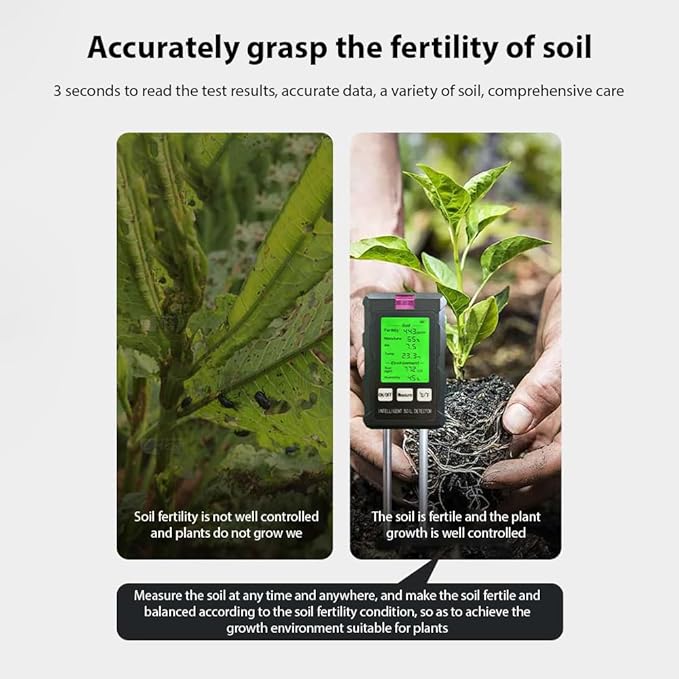 Soil Moisture Meter 6-in-1 Soil Ph Meter Moisture/Fertility/pH/Temperature/Humidity/Light 90-Degree Rotatable Backlight LCD display Soil Tester Gardening Tool for Lawn Farm Garden Indoor Outdoor Use - Image 5