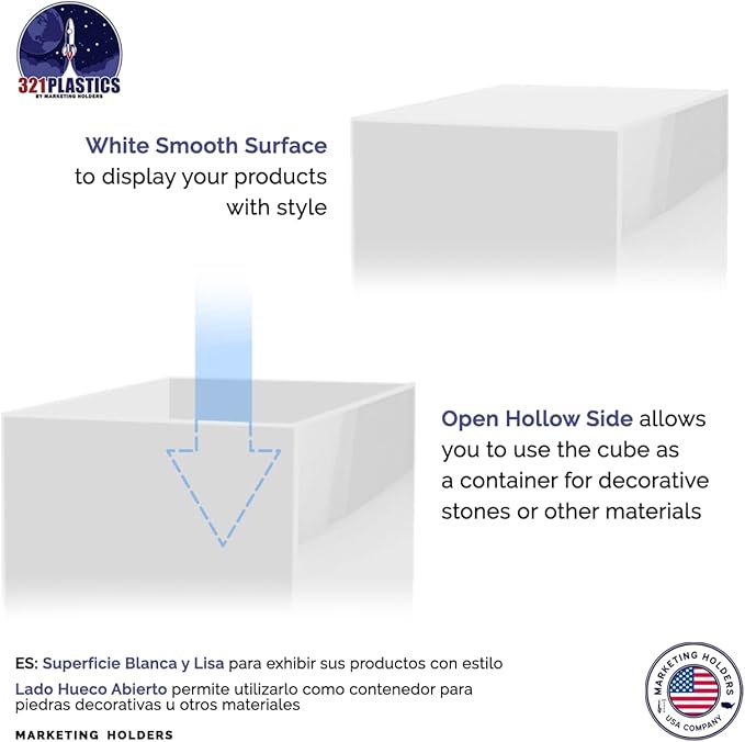 6 Pack 7 Inch Acrylic Display Box with One Open Side White Versatile Square Plastic Merchandise Storage Bin or Retail Product Riser by Marketing Holders - Image 5