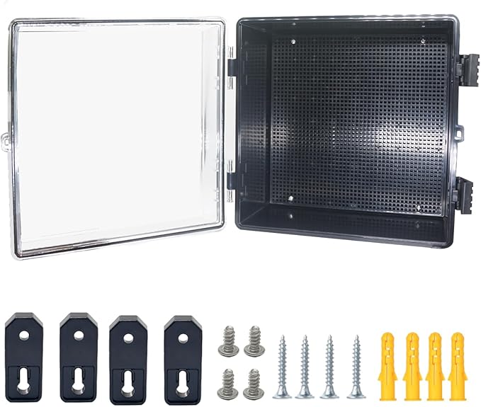 Junction Box, Hinged Black Clear Cover IP67 Waterproof ABS Project Box with Mounting Plate Electrical Box Enclosure with Wall Bracket 11.8 x 11.8 x 6.7inch(300x300x170mm) by Otdorpatio