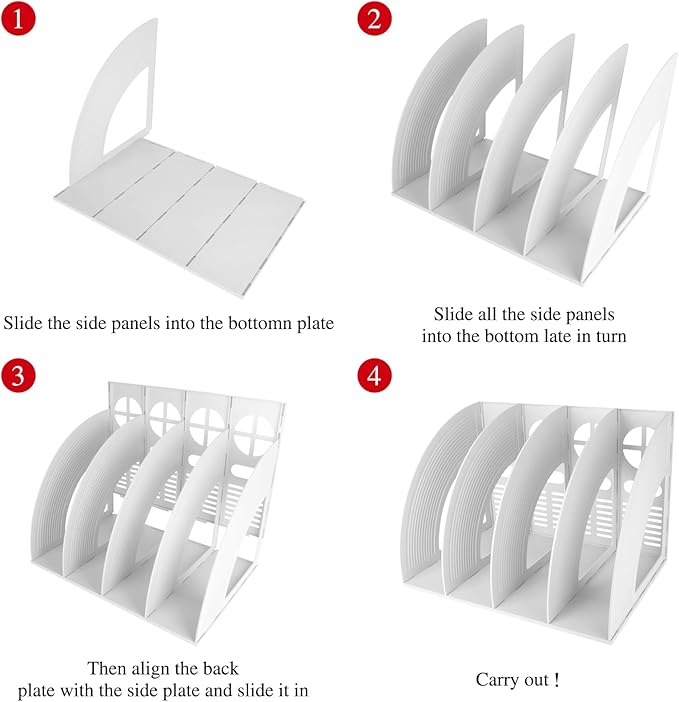 SAYEEC Sturdy Maganize Holder Desktop File Holder Organizer Plastic 4 Section Frames File Dividers Document Cabinet Rack Display Storage Organizer Box (Light Grey) - Image 7