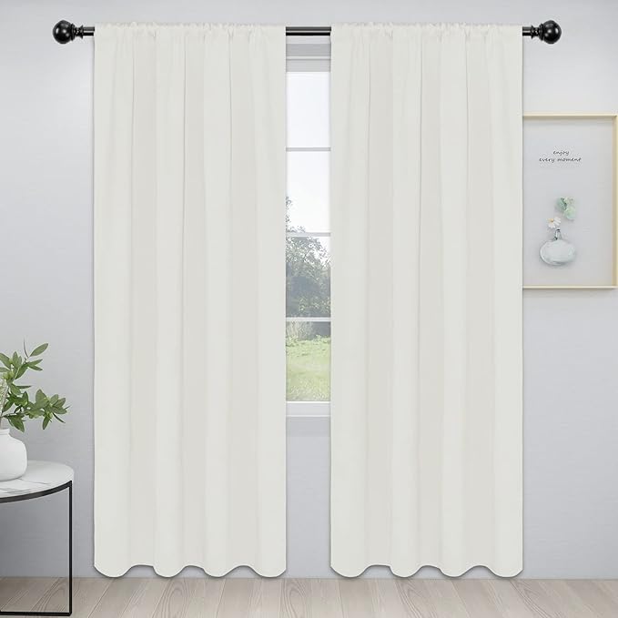Easy-Going Rod Pocket Blackout Curtains for Bedroom, Room Darkening Window Curtains for Living Room, Thermal Insulated Noise Reduction Solid Window Drapes, 2 Panels(42x84 in, Ivory) by Easy-Going