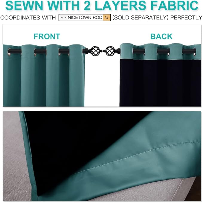 NICETOWN Small 100% Blackout Curtains with Black Liners, Thermal Insulated 2-Layer Lined Drapes, Energy Efficiency Window Draperies for Dining Room (Sea Teal, 2 Panels, 52-inch W by 45-inch L) - Image 5