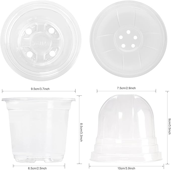 MIXC Clear Plant Nursery Pots with Humidity Dome 4" Soft Transparent Plastic Gardening Pot Planting Containers Cups Planter Small Starter Seed Starting Trays for Seedling with 10pcs Plant Labels - Image 3