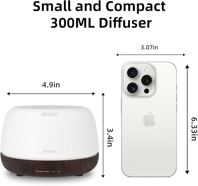 300ML Essential Oil Diffuser, Small Aromatherapy Diffuser with Remote Control, 7-Color LED Light,4 Timer, Quiet,Auto-Off, Easy to Use,for Home,Bedroom,Office - Image 2