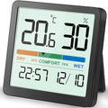 NOKLEAD Hygrometer Indoor Thermometer, Desktop Digital Thermometer with Temperature and Humidity Monitor, Accurate Humidity Gauge Room Thermometer with Clock (Black) by NOKLEAD