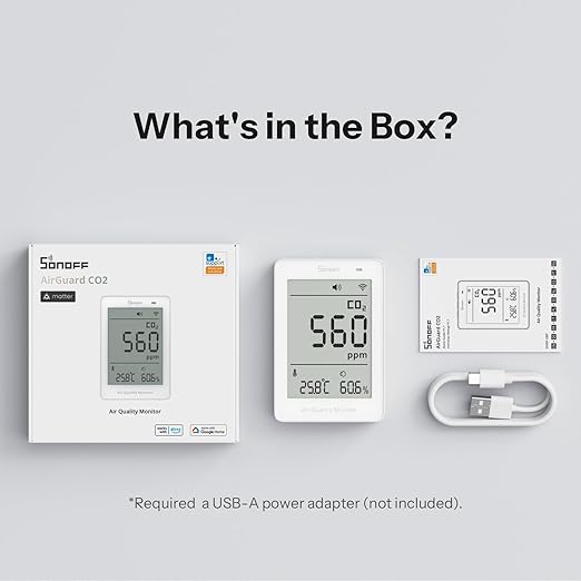 SONOFF AirGuard CO2, Smart Indoor Air Quality Monitor, Matter Compatible, 2.4GHz WiFi, Carbon Dioxide Detector for CO2/Temp/Humidity, Real-Time Display & Alarm, for Bedroom, Nusery Room - Image 7
