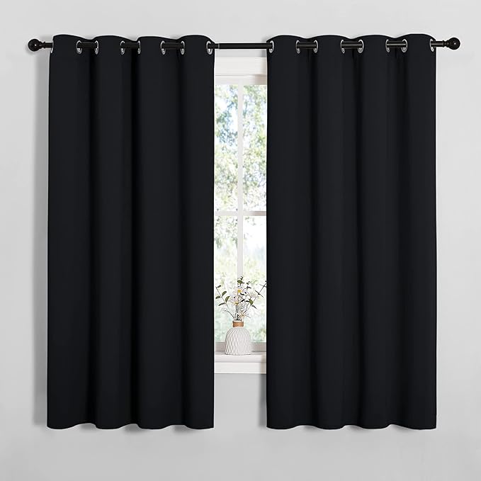 NICETOWN Bathroom Blackout Curtains and Drapes, Black Solid Thermal Insulated Grommet Blackout Drapery Panels for Window (2 Panels, 55 inches Wide by 68 inches Long, Black) - Image 2