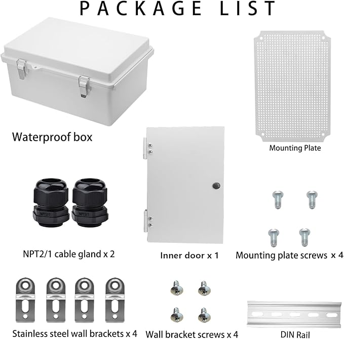 Waterproof Outdoor Electrical Box Junction Box Weatherproof IP67 ABS Plastic Enclosure Switch Router Project Box with Mounting Plate with Wall Bracket 2 Cable Glands Grey 11.4" x 7.5" x 5.5" - Image 5