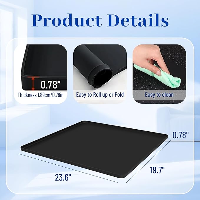 Dehumidifier Drip Mat, 23.6'' x 19.7'' x 0.78'' Humidifier Silicone Drip Mat With Raised Edge, Non-Slip,Spill-Proof, Dehumidifier Drip Tray,Prevent Water Leakage and Protect Floor & Carpet-Black - Image 2