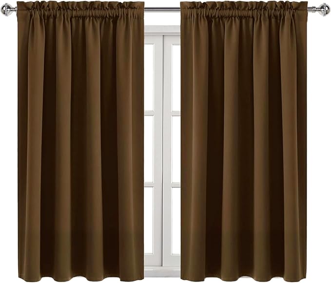DWCN Blackout Curtains Room Darkening Thermal Insulated Bedroom Curtains Window Curtain Panels, 52 x 54 inches Long, Set of 2 Brown Rod Pocket Drapes - Image 9