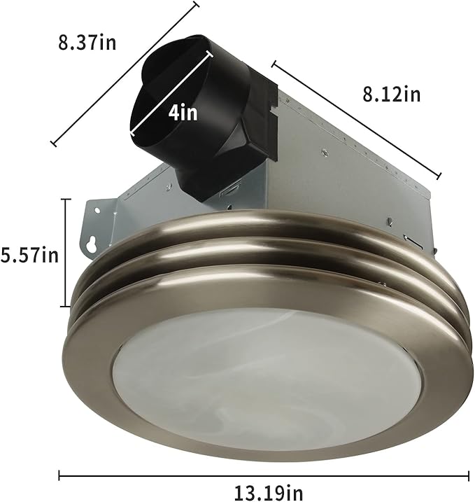 Akicon Ultra Quiet Bathroom Exhaust Fan with LED Light 80CFM 2.0 Sones Round Bathroom Ventilation Fan with Frosted Glass Cover Brushed Nickel Finish (Brushed Nickel) - Image 6