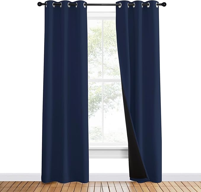 NICETOWN 100% Blackout Curtain Set, Thermal Insulated & Energy Efficiency Window Draperies for Guest Room, Full Shading Panels for Shift Worker and Light Sleepers, Navy Blue, 37W x 80L, 2 PCs - Image 2