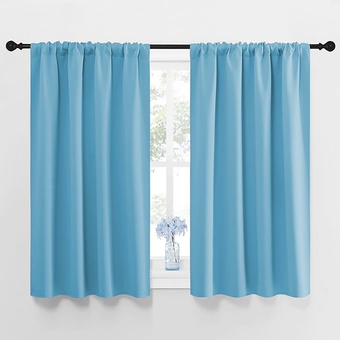 NICETOWN Kitchen Window Blackout Curtain Panels - Energy Saving Window Covering Thermal Insulated Rod Pocket Drapes for Basement(Teal Blue, Set of 2 Panels, 42 by 45 inches Long) by NICETOWN