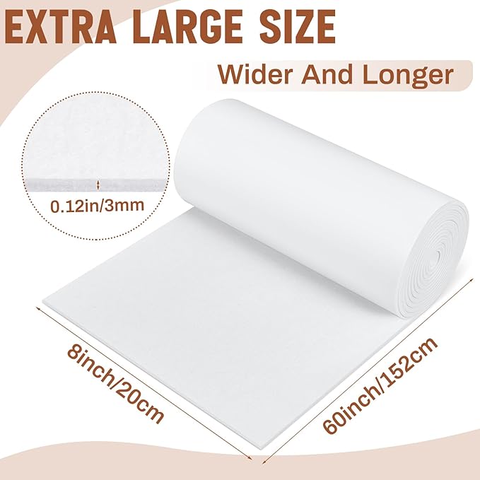 Large Felt Furniture Pads 8 x 60 Inch Non Slip Self Adhesive Heavy Duty Cuttable Strip Roll Felt Sheet Tape for Protecting Hardwood Floors Chair Wall, White - Image 2