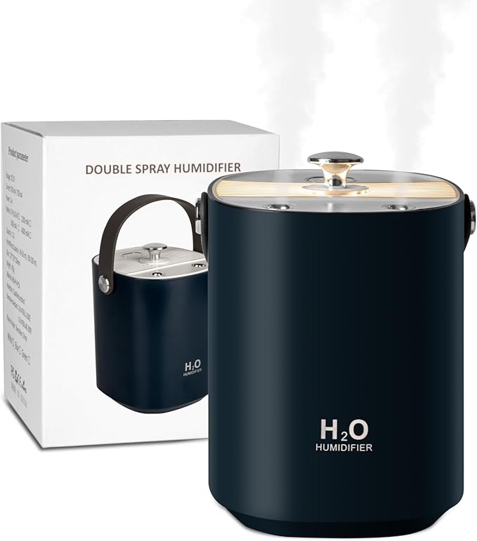 Humidifiers for bedroom,1.2L Portable Cool Mist Humidifiers Auto Shut-Off USB Desk Humidifier,with Warm Night Light and Dual Nozzle Design for Bedroom Travel Office（Blue） by Senyucom