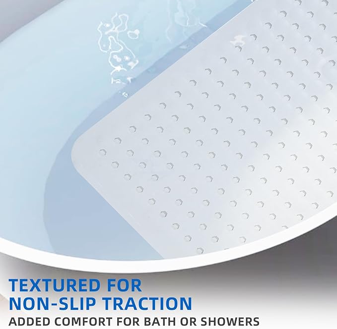 ZHICHENG Bath Tub and Shower Mats, Non-Slip 39 x 16 Inch Extra Long Bath Mat, Machine Washable Bathtub Mat with Drain Holes, Suction Cups for Bathroom (White) - Image 4