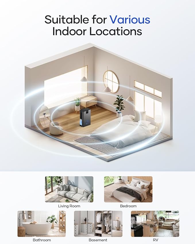 Dehumidifier, 95 OZ Water Tank Dehumidifiers for Home, 1000 sq. ft. Dehumidifier for Basement Bathroom Bedroom with Auto Shut Off, 7 Colors LED Light, Quiet Dehumidifiers with Sleep Mode, Black - Image 9