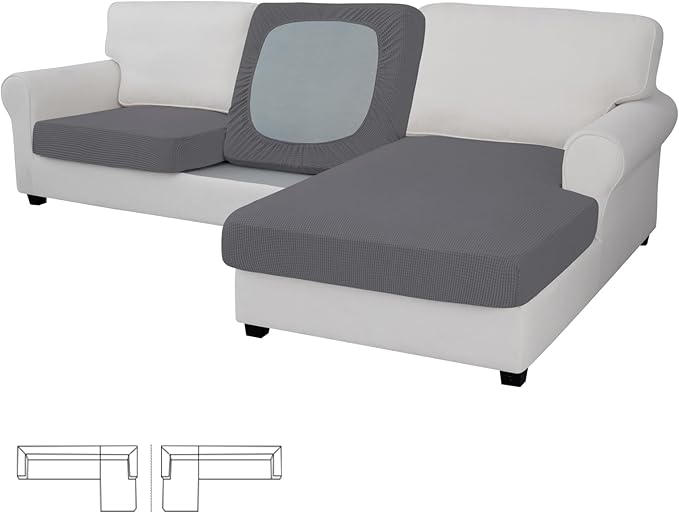 Easy-Going Stretch 3 Pieces Couch Cushion Covers for Sectional Sofa Left/Right L Shape Chaise Lounge Sofa Seat slipcover Anti-Slip Sofa Cover Soft (2 Seater + 1 Chaise, Grey) by Easy-Going
