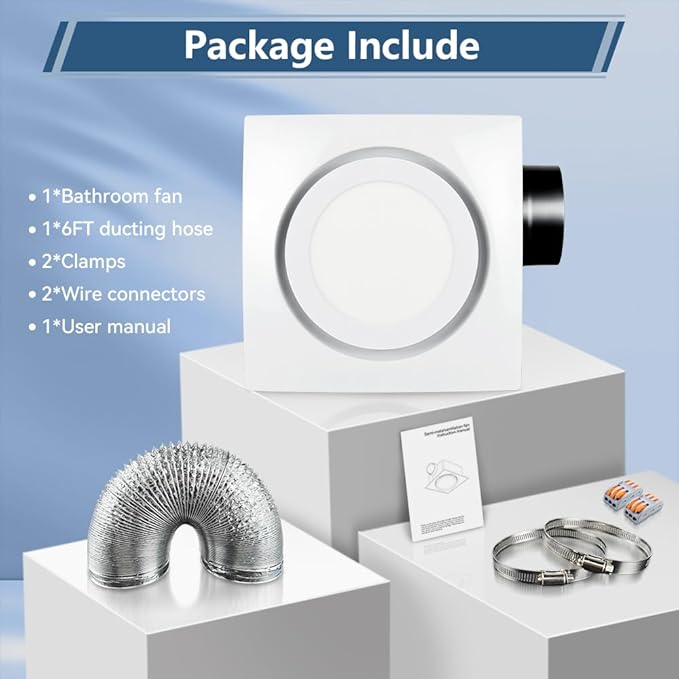 Bathroom Exhaust Fan with Light 88CFM 1.0 Sone, Quiet 28W Bath Shower Fan 3CCT Color LED Light Adjustable 8 x 8 inch Extractor Vent for Bathroom White - Image 2