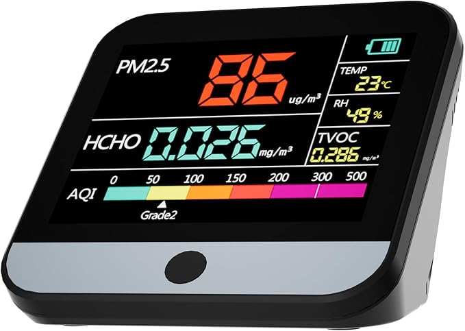 13 in 1 Air Quality Tester for Home, Indoor Air Quality Monitor, with PM1/PM2.5/PM10/Particle Counter/AQI/Humidity/TVOC/Temperature/Formaldehyde, Portable Air Quality Sensor (Black) by Unknown