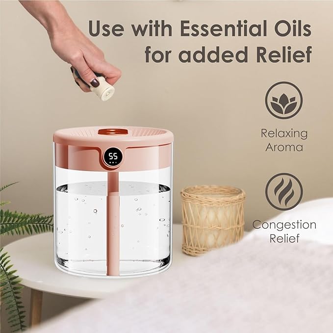 Dreamzy Humidifier for Large Room Cool Mist Bedroom Desktop Double Nozzle Cool Mist Humidifier with Night Light,with 2 Cleaning Brush Top Fill Lasts Up to 24 Hours,Auto Shut-Off,No leakage Design(Gree - Image 4