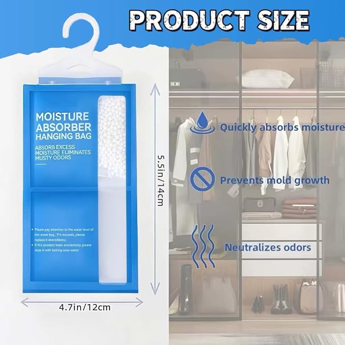 Moisture Absorbers Packets, Dehumidifier Bags, Hanging Moisture Absorber Bag, Humidity Packs,Closet Dehumidifier,Unscented Desiccant in Wardrobes, Bedrooms, Bathrooms,Kitchen (12 PACK) - Image 2
