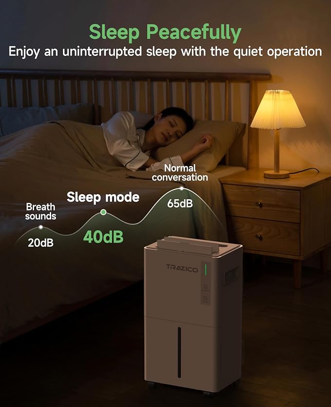 1500 Sq.ft Dehumidifier for Basement, Trazico 21 Pint Quiet Dehumidifiers for Home with Drain Hose, Smart Humidity Control, 3 Modes, 24H Timer, Auto Defrost, for Large Room, Bedroom, and Bathroom - Image 7