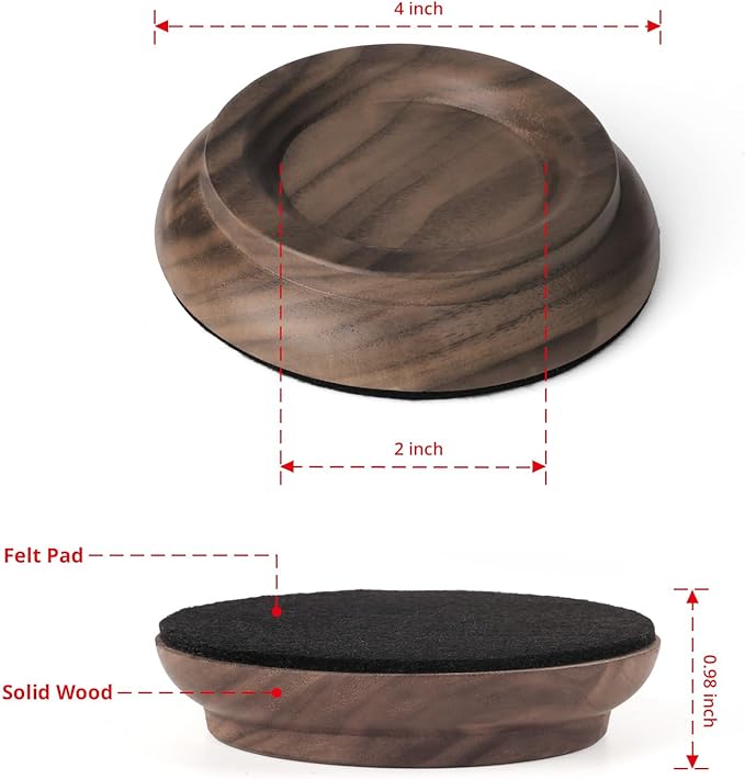 Upright Piano Caster Cups,Premium Quality Black Walnut Wood Piano Caster Pads, Furniture Leg Pad Set of 4,with Non-Slip Moisture-Proof& Anti-Noise Felt Pads for Hardwood Floor Protectors(Black Walnut) - Image 3