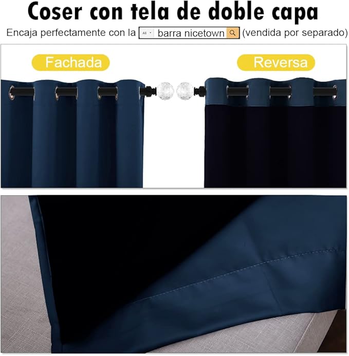 NICETOWN 100% Blackout Curtains with Black Liners, Thermal Insulated 2-Layer Lined Drapes, Energy Efficiency Small Window Draperies for Dining Room (Navy Blue, 2 Panels, 42 inches W by 54 inches L) - Image 5