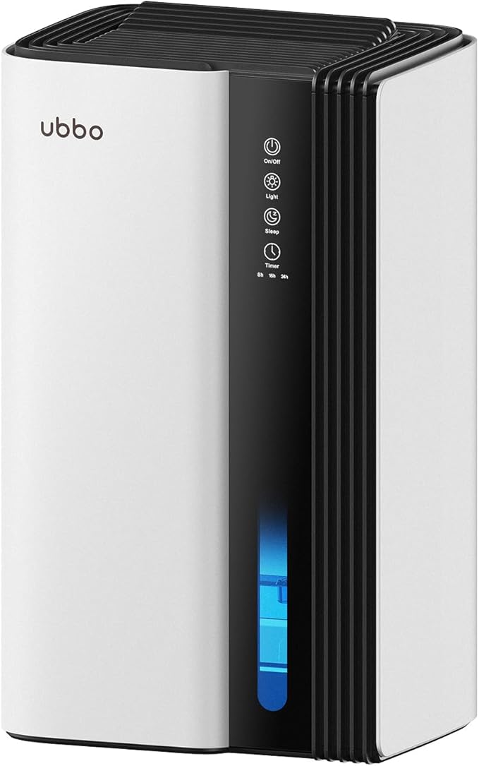 95oz Dehumidifiers for Home, 1000 Sq.Ft Dehumidifier with Drain Hose - Auto Shut Off, Timer, Sleep Mode & Drain Hose - 7 Color Light for Bedroom, Bathroom, RV - White by UBBOHOME