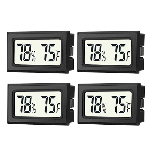 4 Pack Mini Digital Hygrometer Thermometer Gauge, Indoor Outdoor Temperature Humidity Meter for Humidifiers Greenhouse Reptile Plant Humidors, Large LCD Screen, Display in Fahrenheit (℉) (4) by JEDEW