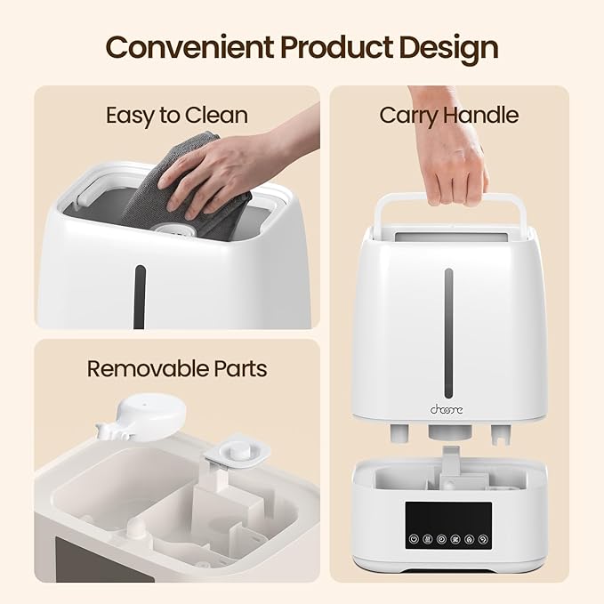 6L Top Fill Ultrasonic Humidifier - Cool and Warm Mist for Bedroom, Baby, Large Rooms & Plants, Smart Humidity Control, Aroma Diffuser, Night Light, 12H Timer, Quiet, White - Image 8