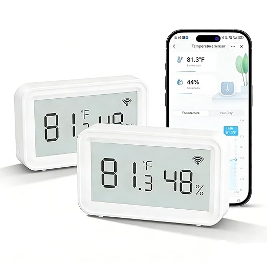 eMylo Smart WiFi Thermometer Hygrometer 2 Pack, Indoor Wireless Temperature Humidity Sensor with Electronic Display, App Notification, Free Data Storage Export, Digital Remote Monitor for Home Room by eMylo